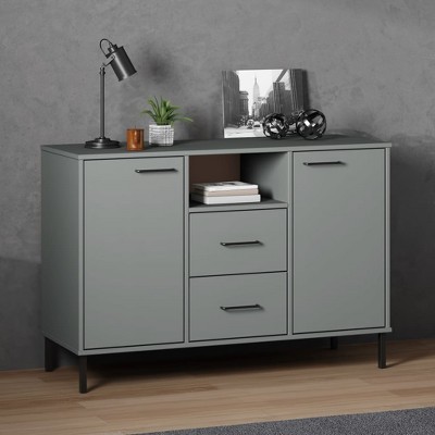 vidaXL Sideboard with Metal Legs Gray 44.5 in.x15.7 in.x30.3 in. Solid Wood OSLO