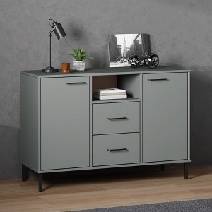 vidaXL Sideboard with Metal Legs Gray 44.5 in.x15.7 in.x30.3 in. Solid Wood OSLO - 1 of 4