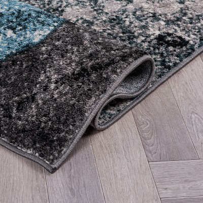 Blue Floral Synthetic Stain-Resistant Runner Rug 2' x 7'