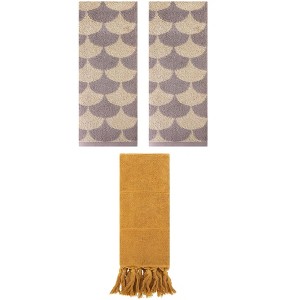 REGALWOVEN 3 Packs Cotton Geometric and Solid Absorbent Soft Hand Towel for Bathroom Kitchen - 1 of 4