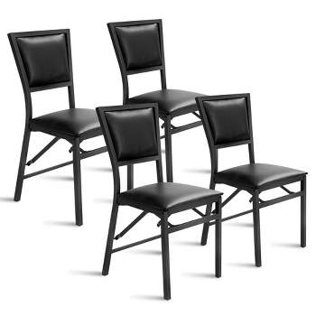 Tangkula Set of 4 Steel Folding Chair PU Upholstered Counter Height Side Chairs w/ High Backrest