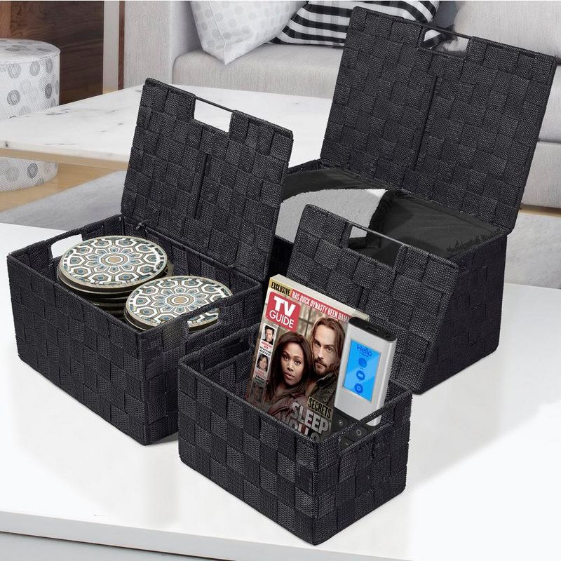 Sorbus 3 Piece Decorative Stackable Woven Basket with Lid and Built-in Carry Handles - Great for Storage and Organization, 2 of 8
