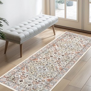 Machine Washable Vintage Floral Printed Area Rug Low Pile Stain Resistant Non Slip Non Shedding Pet Friendly Floor Mat - 1 of 4