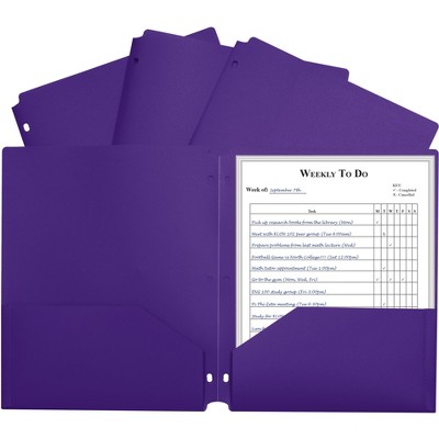 C-Line Poly Folder, 3-Hole Punch, Letter, 2-Pocket, Purple, pk of 25