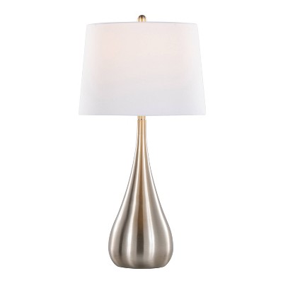 Set of 2 Brushed Nickel Teardrop Table Lamps with White Linen Shades