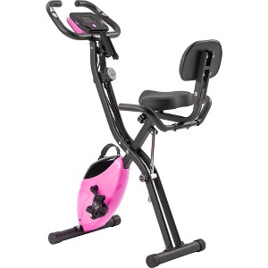 Folding Exercise Bike, Fitness Upright and Recumbent X-Bike with 10-Level Adjustable Resistance, Arm Bands and Backrest, pink - 1 of 4