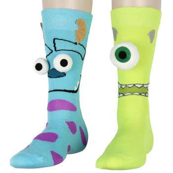 Disney Monsters Inc. Sulley and Mike Wazowski 3D Mismatched Costume Crew Socks Multicoloured
