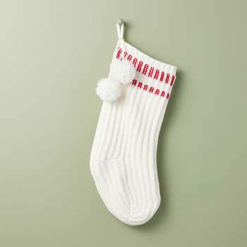 Border Stripe Rib Knit Christmas Stocking Cream/Red - Hearth & Hand™ with Magnolia