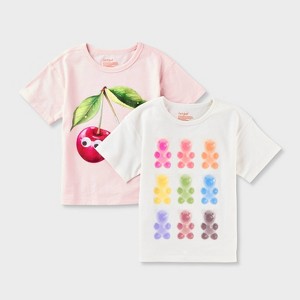 Toddler Girls' 2pk Adaptive Short Sleeve Graphic T-Shirt - Cat & Jack™ Cream/Gentle Pink - 1 of 3