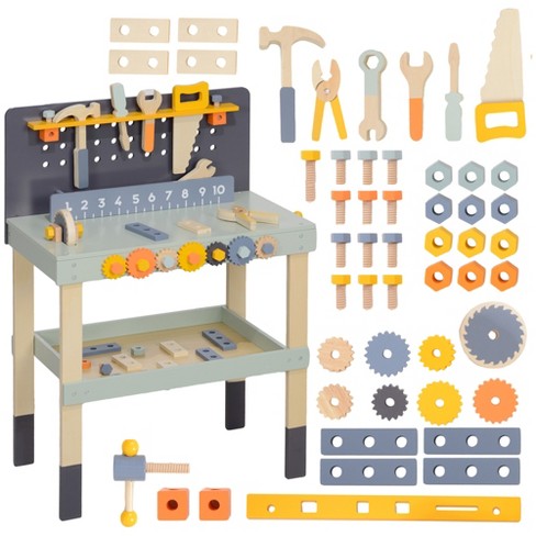 Qaba Toddler Tool Set Kids Tool Bench 49 Piece Kids Workbench Playset Pretend Play Toy Tool Set for Toddlers Age 3 6 Years Light Blue