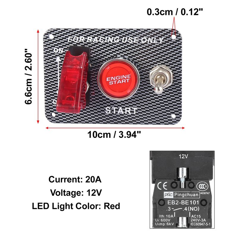 Unique Bargains 3 in 1 12V Ignition Switch Panel Engine Start Push Button LED 12V Toggle Racing 1Set, 4 of 8