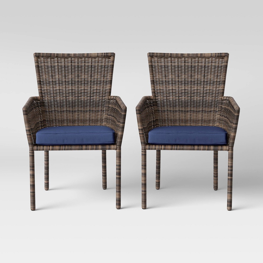 Monroe 2pk Patio Stack Dining Chair Navy Threshold