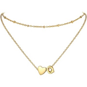 SmallRig Layered Heart Initial Necklace for Women, Stainless Steel/18K Gold Dainty Letter Charm - 1 of 4