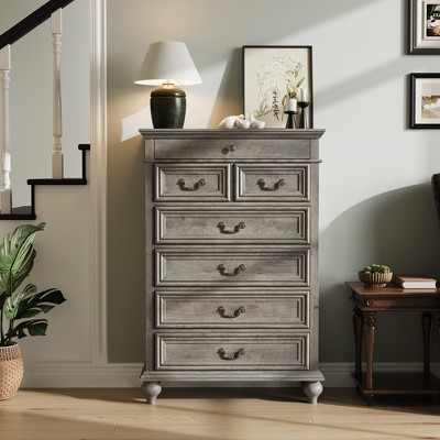 7 Drawers Dresser for Bedroom, Farmhouse 50" Tall Wood Chest of Drawers with Rustic Handle