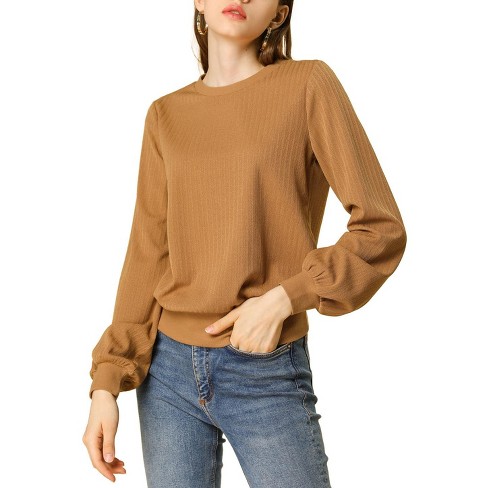 rent Microbe I forhold Allegra K Women's Warm Tops Lantern Sleeve Crew Neck Winter Ribbed Pullover  Sweater : Target