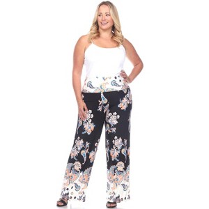 Women's Plus Size Floral Paisley Printed Palazzo Pants - White Mark - 1 of 3