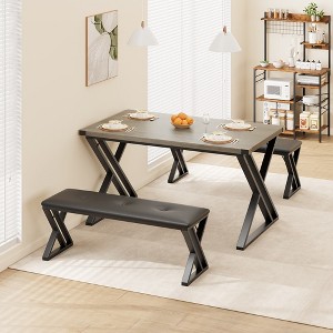 Dining Table Set for 4, Kitchen Table Set with 2 Upholstered Benches, 3 Piece Dining Table Set for Small Space - 1 of 4