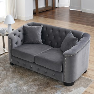 59" Chesterfield 2-Seater Velvet Sofa, Tufted Back and Nailhead Trim, Durable Solid Wood Frame for Living Room or Bedroom - 1 of 4