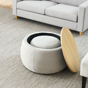NicBex Round Foam Storage Ottoman Bench,Upholstered Storage Ottoman with Small Seat,Modern Storage Bench for Living Room,Bedroom,Light Grey - 1 of 4