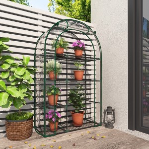 YARDSIGHT 4-Tier Mini Greenhouse Steel Frame and PE Cover Plastic Plant Rack Stand Green House with Plant Repotting Mat for Indoor & Outdoor Use - 1 of 4