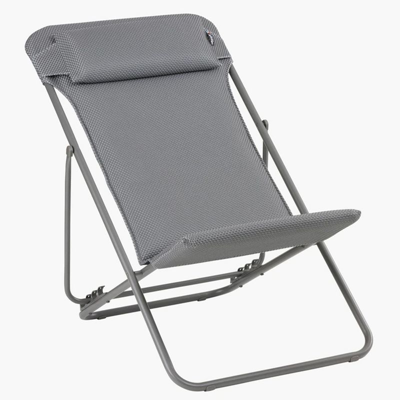 Lafuma Maxi Transat Plus Adjustable Foam Padded Ultra Compact Reclining Foldable Sling Chair with Headrest for Indoors and Outdoors, Silver, 1 of 7