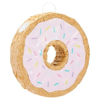 Blue Panda Small Pink Donut Pinata for Two Sweet Birthday Party Decorations, Baby Shower, Donut Grow Up Theme 13 x 3 In