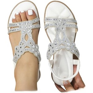 Clotth Women's Floral Flat Sandals - Elastic Strap for Summer Beach, Sparkling Jeweled Bohemian Flats,Sandals with Non Slip Shoes - 1 of 4