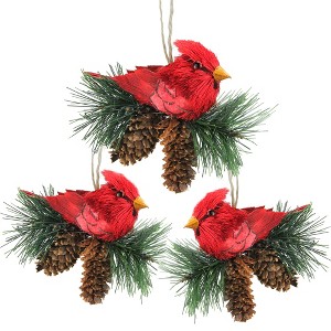Northlight 3ct Cardinal Birds on Pine Cones Christmas Ornament Set 5" - Red/Brown - 1 of 4