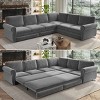 L-Shaped Sofa with Pull-Out Bed, Convertible Sleeper Couch with Nailhead Trim and Rolled Arms, Chenille Sofa with Iron Frame-Coolbibila - 3 of 4