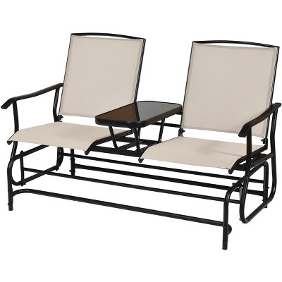 Tangkula Patio Loveseat Rocking 2 Person Outdoor Double Glider Chair With Center Table