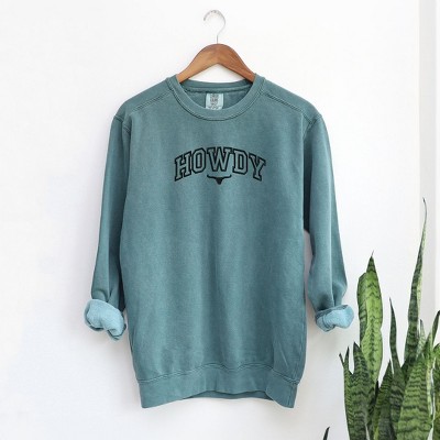 Simply Sage Market Women's  Garment Dyed Graphic Sweatshirt Embroidered Howdy Bull Varsity