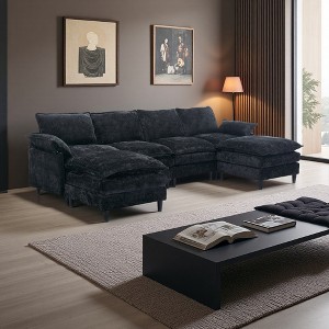 121.5" Chenille Modular U-Shaped Sectional Sofa with 2 Armrest Pillows & 2 Ottomans - 1 of 4