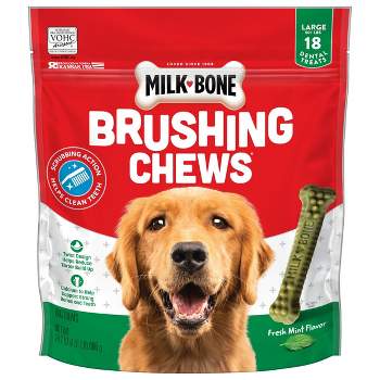 Milk-Bone Brushing Chews Daily Chicken Dental Dog Treats, Fresh Breath, Large with Peppermint Flavor - 24.2oz/18 bones