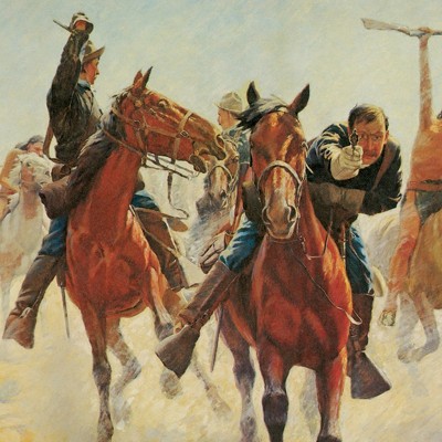 Small Antique Gold Framed Canvas Print of Cavalry Charge