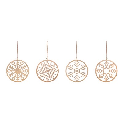 Transpac MDF Gold Laser Cut Snowflake Ornament Set of 4 Christmas Home Decorations