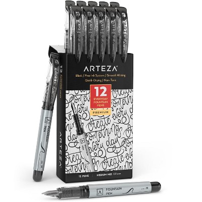 Arteza Disposable Fountain Pens, Black - 12 Pack (ARTZ-4383)