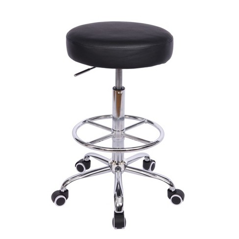 Vecelo Round Rolling Stool Easy Assembly Pu Leather Height Adjustable Drafting Swivel Chair Black Target