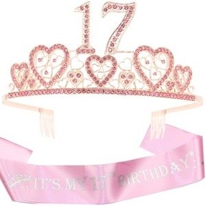 VeryMerryMakering 17th Birthday Sash and Tiara for Girls, Pink - 1 of 4