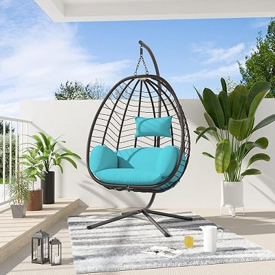 SweDrea Blue Indoor Wicker Rattan Hanging Chair