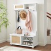 TiramisuBest Farmhouse 4-in-1 Hall Tree with Barn Doors,Movable Bench,7 Hooks,Shoe Storage Cabinet&6 Brake Wheels,76.9" Tall Entryway Organizer,White - 3 of 4