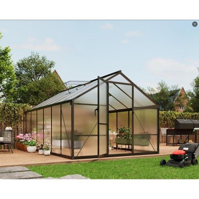 8x12 Ft Greenhouse, Polycarbonate Greenhouse with Adjustable Roof Vent for Outdoors, Aluminum Large Walk-in Greenhouse for Outside Garden, Backyard,
