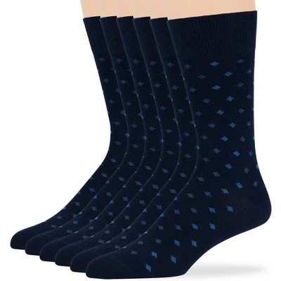 Men's Dress Socks Cotton - 6 pack- Seamless - Argyle, Dot, Striped - Shoe Size 9-12 L - Black, Brown | 7BIGSTARS KINGDOM
