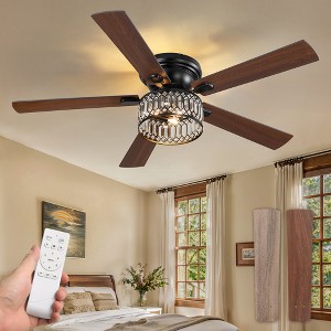 Arceso 56in Farmhouse Ceiling Fan with Light and Remote Control, Low Profile Fandeliers with Reversible 6-Speed for Indoor, Walnut - 1 of 4