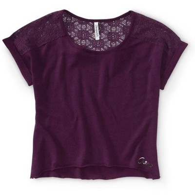 Aeropostale Womens Lace Back Cropped Graphic T-Shirt, Purple, Large