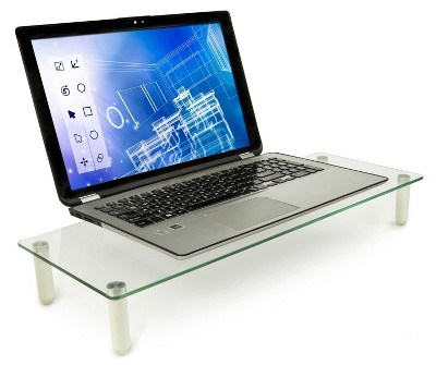Mount-It! Glass Desktop Monitor Stand Riser | Raised Laptop Stand Organizer | 22 Inches Wide Clear Tempered Glass | Supports up to 44 Pounds