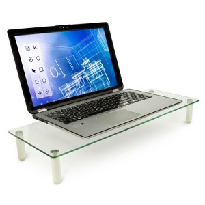 Mount-It! Glass Desktop Monitor Stand Riser | Raised Laptop Stand Organizer | 22 Inches Wide Clear Tempered Glass | Supports up to 44 Pounds - 1 of 4
