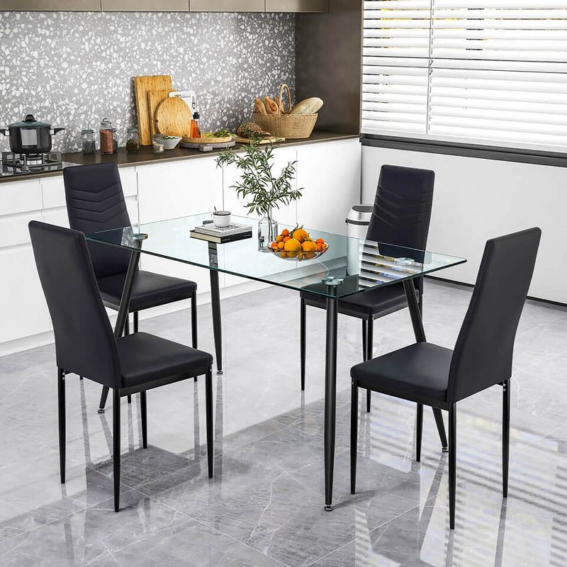 Tangkula 5 PCS 51" Rectangle Dining Set 0.3" Thick Glass Table w/ 4 Padded Dining Chairs, 2 of 8