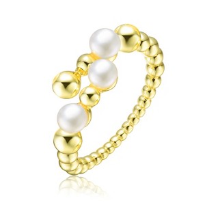 Guili Sterling Silver 14K Gold Plated Adjustable Ring adorned with a Freshwater Pearl and Cubic Zirconia for ultimate sophistication, Size 6, 7, and 8 - 1 of 3