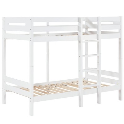 Infurnic Beds, Bunk Bed Twin Over Twin with Ladder and High Guardrail, Space Saving Bunk Bed for Kids Boys Girls, White, 75"*36"*72"