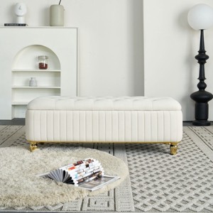 Square Storage Ottoman Bench,Upholstered Velvet Fabric Ottoman Stool Seat With Safety Hinge,Gold Decoration Strip,Ottoman Stool Seat-Cuddlewood - 1 of 4